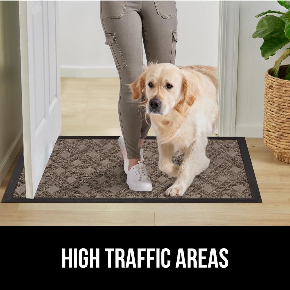 imageGORILLA GRIP 100 Waterproof AllSeason WeatherMax Doormat US Designed Natural Rubber Stain and Fade Resistant Low Profile Indoor Outdoor Door Mats Easy Clean Patio Mat 17x29 Steel ChevronTaupe Basket Weave