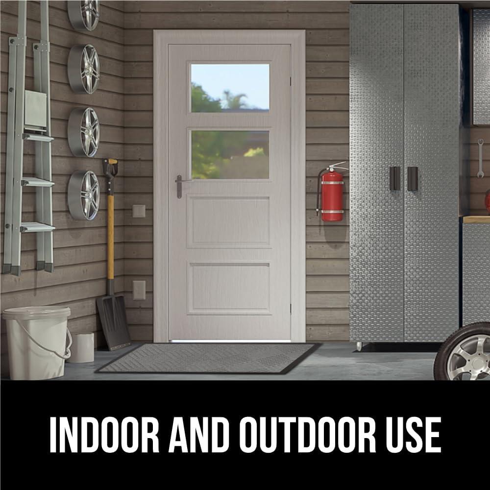 imageGORILLA GRIP 100 Waterproof AllSeason WeatherMax Doormat US Designed Natural Rubber Stain and Fade Resistant Low Profile Indoor Outdoor Door Mats Easy Clean Patio Mat 17x29 Steel ChevronSteel Diamond