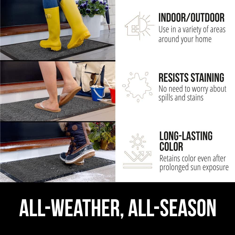 imageGORILLA GRIP 100 Waterproof AllSeason WeatherMax Doormat US Designed Natural Rubber Stain and Fade Resistant Low Profile Indoor Outdoor Door Mats Easy Clean Patio Mat 17x29 Steel ChevronSteel Chevron