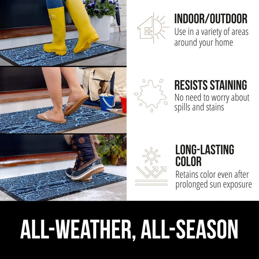 imageGORILLA GRIP 100 Waterproof AllSeason WeatherMax Doormat US Designed Natural Rubber Stain and Fade Resistant Low Profile Indoor Outdoor Door Mats Easy Clean Patio Mat 17x29 Steel ChevronOcean Blue Waves
