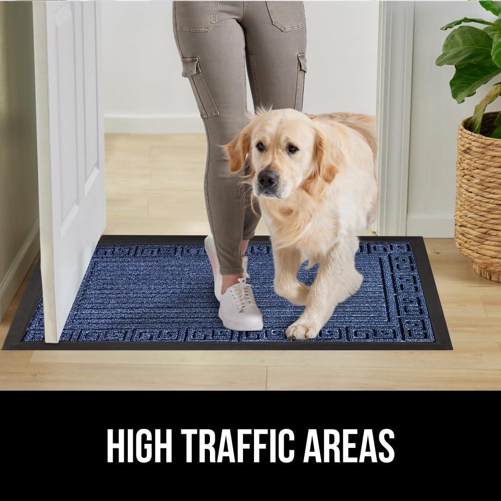 imageGORILLA GRIP 100 Waterproof AllSeason WeatherMax Doormat US Designed Natural Rubber Stain and Fade Resistant Low Profile Indoor Outdoor Door Mats Easy Clean Patio Mat 17x29 Steel ChevronNavy Greek Keys