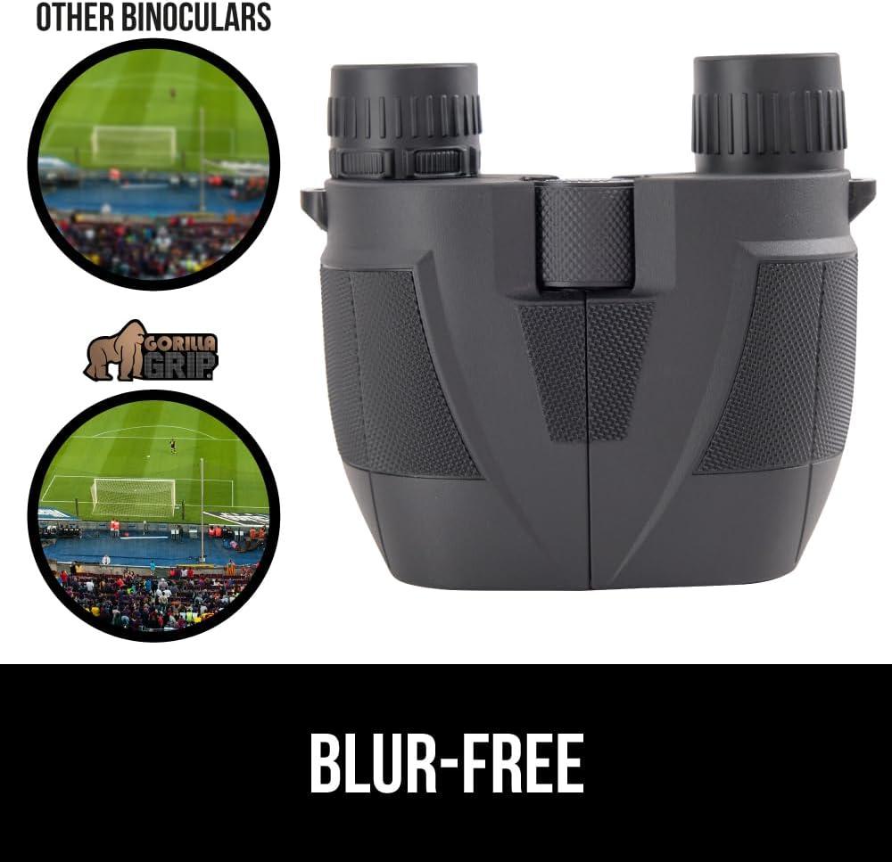 imageGORILLA GRIP 10x25 Compact Binoculars for Adults with Strap Superior High Powered Clear 10X Magnification Lightweight Bird Watching Hunting Stargazing Adjustable Eye Cups BlackBlack