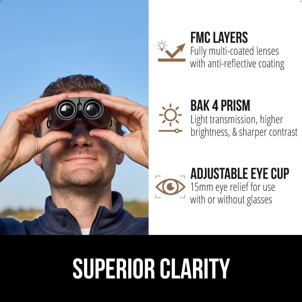 imageGORILLA GRIP 10x25 Compact Binoculars for Adults with Strap Superior High Powered Clear 10X Magnification Lightweight Bird Watching Hunting Stargazing Adjustable Eye Cups BlackBlack