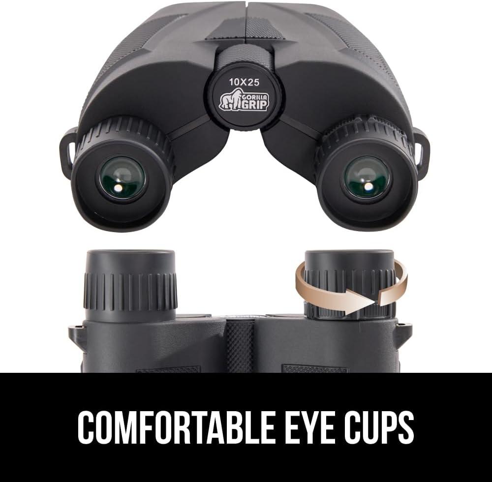 imageGORILLA GRIP 10x25 Compact Binoculars for Adults with Strap Superior High Powered Clear 10X Magnification Lightweight Bird Watching Hunting Stargazing Adjustable Eye Cups BlackBlack