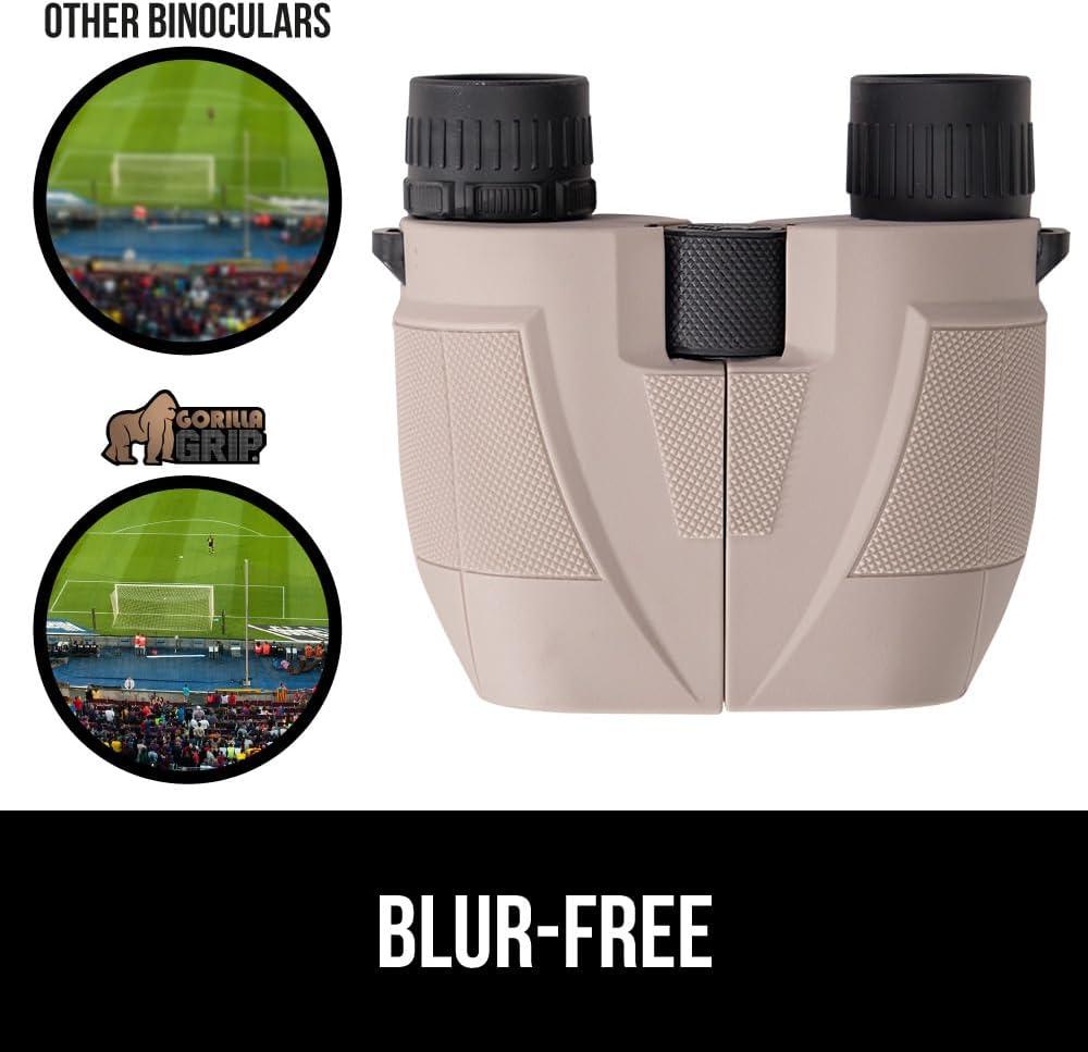 imageGORILLA GRIP 10x25 Compact Binoculars for Adults with Strap Superior High Powered Clear 10X Magnification Lightweight Bird Watching Hunting Stargazing Adjustable Eye Cups BlackKhaki