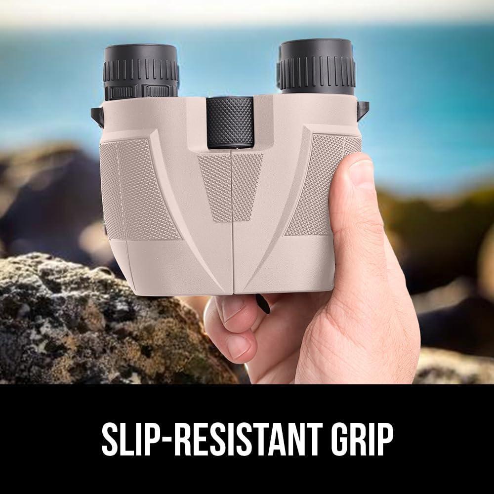 imageGORILLA GRIP 10x25 Compact Binoculars for Adults with Strap Superior High Powered Clear 10X Magnification Lightweight Bird Watching Hunting Stargazing Adjustable Eye Cups BlackKhaki