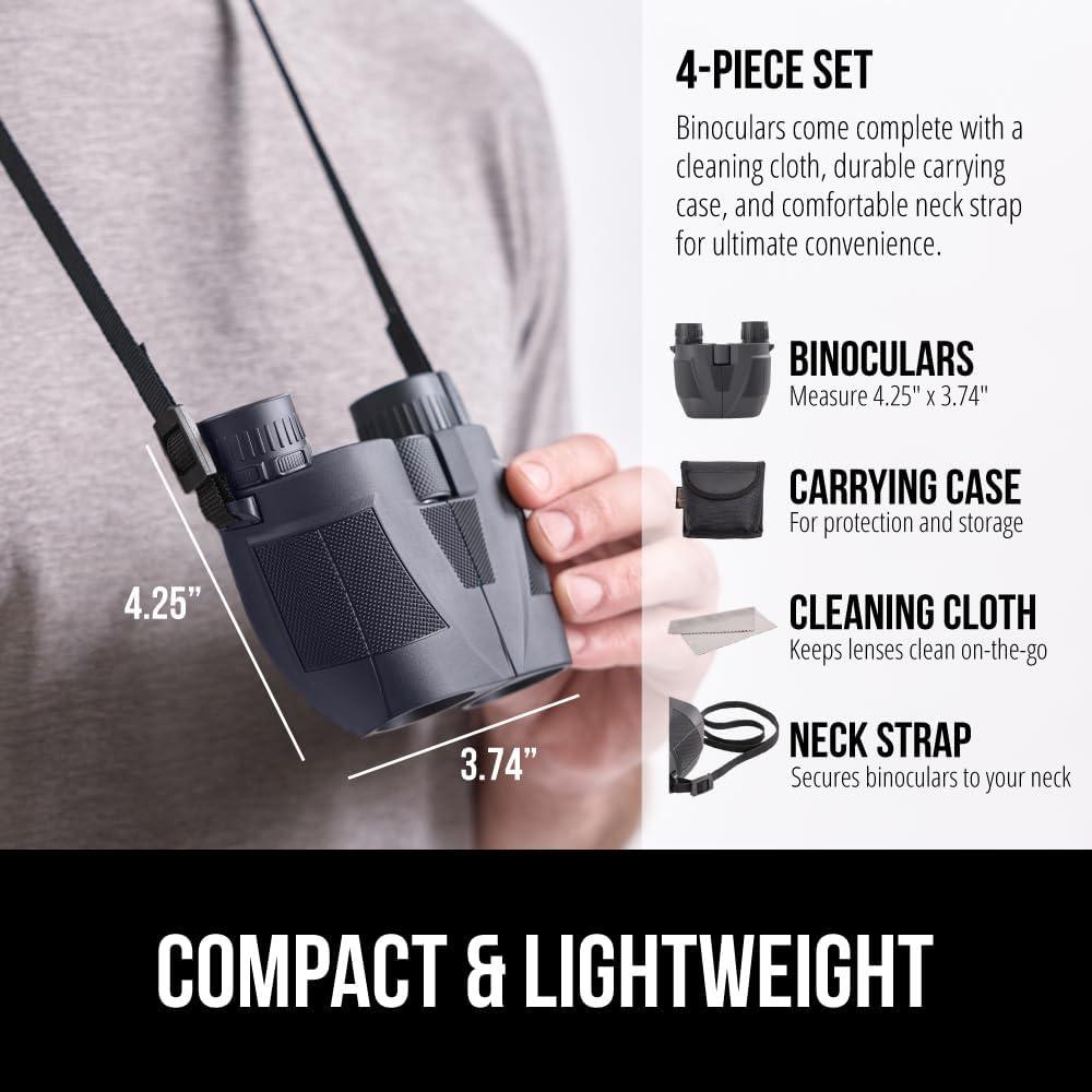 imageGORILLA GRIP 10x25 Compact Binoculars for Adults with Strap Superior High Powered Clear 10X Magnification Lightweight Bird Watching Hunting Stargazing Adjustable Eye Cups BlackBlack