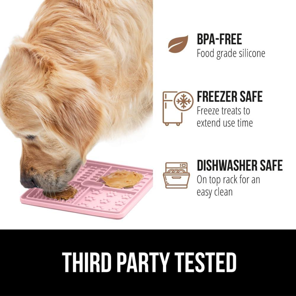 imageGORILLA GRIP BPA Free Silicone Lick Mat for Dogs 49 Powerful Grip Suction Cups Dishwasher and Freezer Safe Flexible Licking Pad for Dog Baths Cat Grooming Nail Trimming Turquoise Pink 2 Pack TurquoiseRoyal BluePink