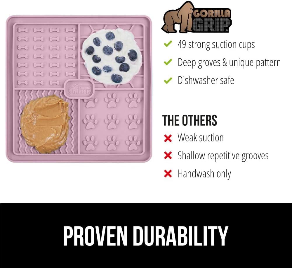 imageGORILLA GRIP BPA Free Silicone Lick Mat for Dogs 49 Powerful Grip Suction Cups Dishwasher and Freezer Safe Flexible Licking Pad for Dog Baths Cat Grooming Nail Trimming Turquoise Pink 2 Pack TurquoiseRoyal BluePink