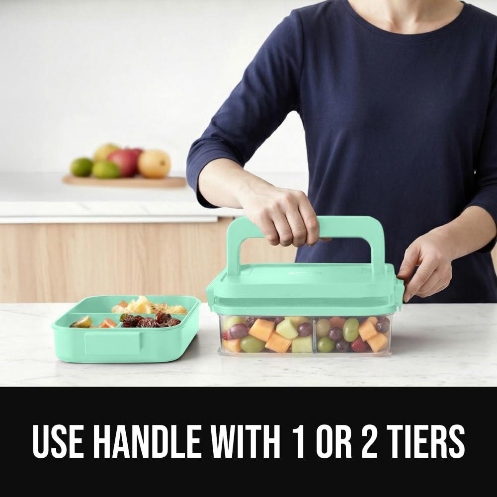 imageGORILLA GRIP BPAFree Leakproof Bento Lunch Box for Women Men Kids 2 Tier Style Onthego Easy to Carry Handle Microwave Safe Hot or Cold Food Container Lid Includes BuiltIn Utensil Set BlackMint