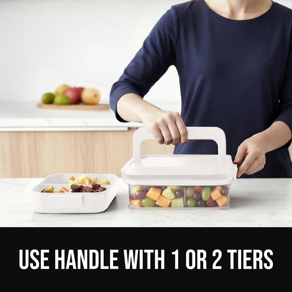 imageGORILLA GRIP BPAFree Leakproof Bento Lunch Box for Women Men Kids 2 Tier Style Onthego Easy to Carry Handle Microwave Safe Hot or Cold Food Container Lid Includes BuiltIn Utensil Set BlackWhite