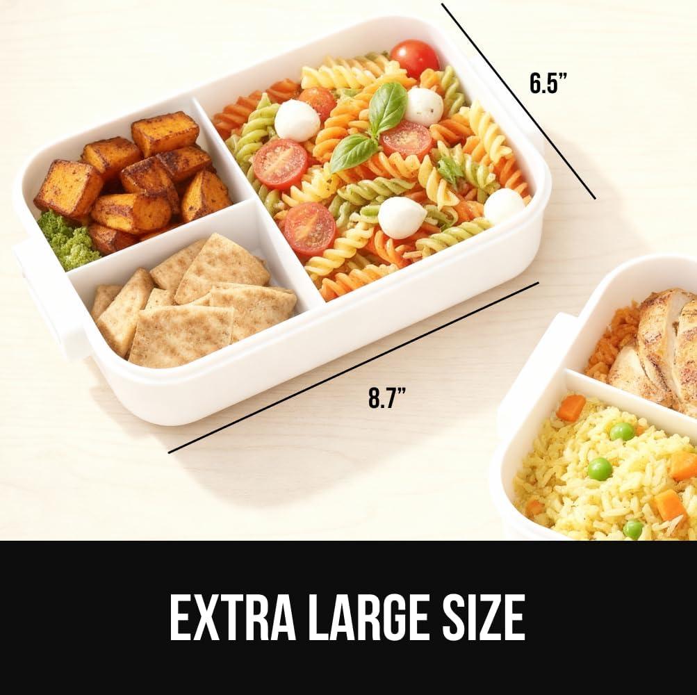 imageGORILLA GRIP BPAFree Leakproof Bento Lunch Box for Women Men Kids 2 Tier Style Onthego Easy to Carry Handle Microwave Safe Hot or Cold Food Container Lid Includes BuiltIn Utensil Set BlackWhite