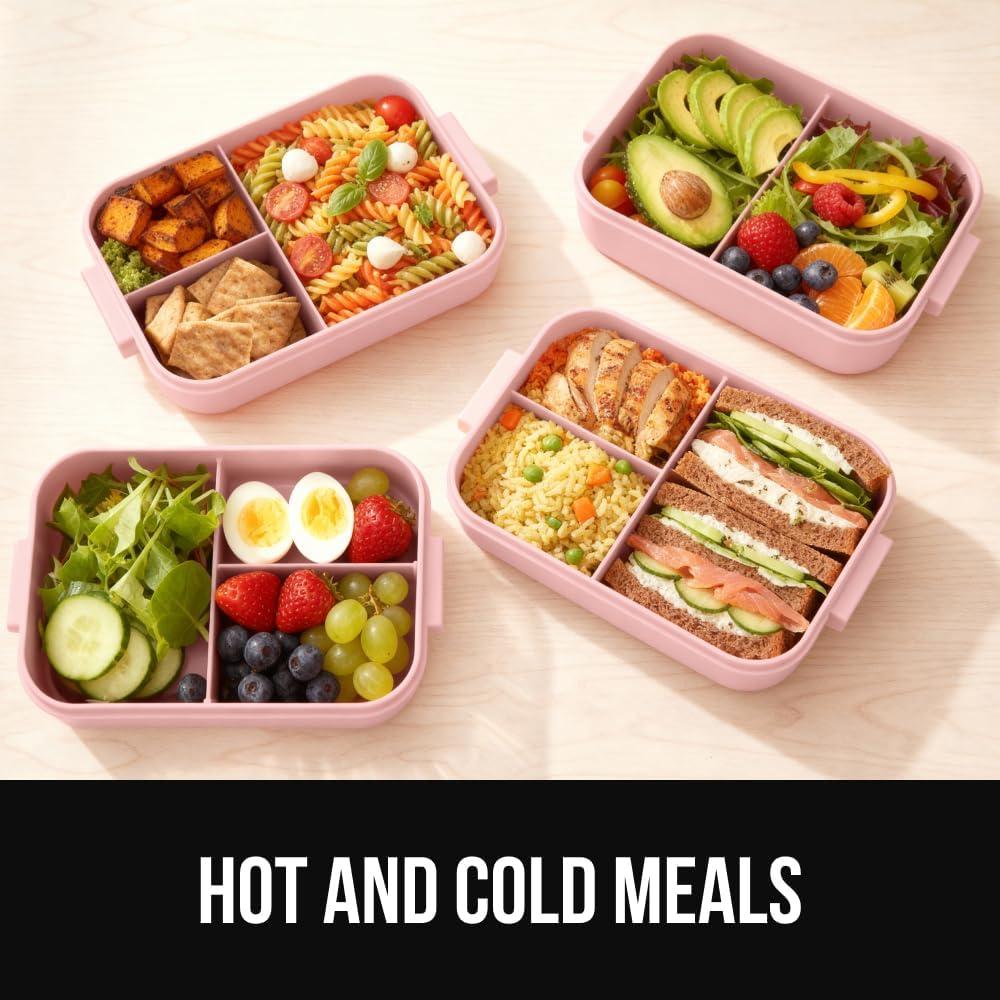 imageGORILLA GRIP BPAFree Leakproof Bento Lunch Box for Women Men Kids 2 Tier Style Onthego Easy to Carry Handle Microwave Safe Hot or Cold Food Container Lid Includes BuiltIn Utensil Set BlackPink