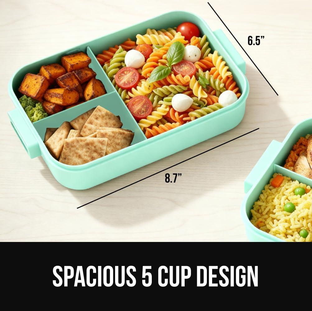 imageGORILLA GRIP BPAFree Leakproof Bento Lunch Box for Women Men Kids 2 Tier Style Onthego Easy to Carry Handle Microwave Safe Hot or Cold Food Container Lid Includes BuiltIn Utensil Set BlackMint
