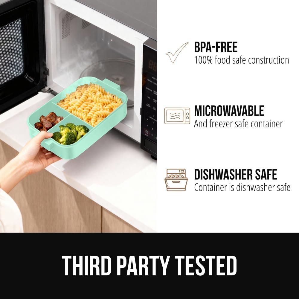 imageGORILLA GRIP BPAFree Leakproof Bento Lunch Box for Women Men Kids 2 Tier Style Onthego Easy to Carry Handle Microwave Safe Hot or Cold Food Container Lid Includes BuiltIn Utensil Set BlackMint