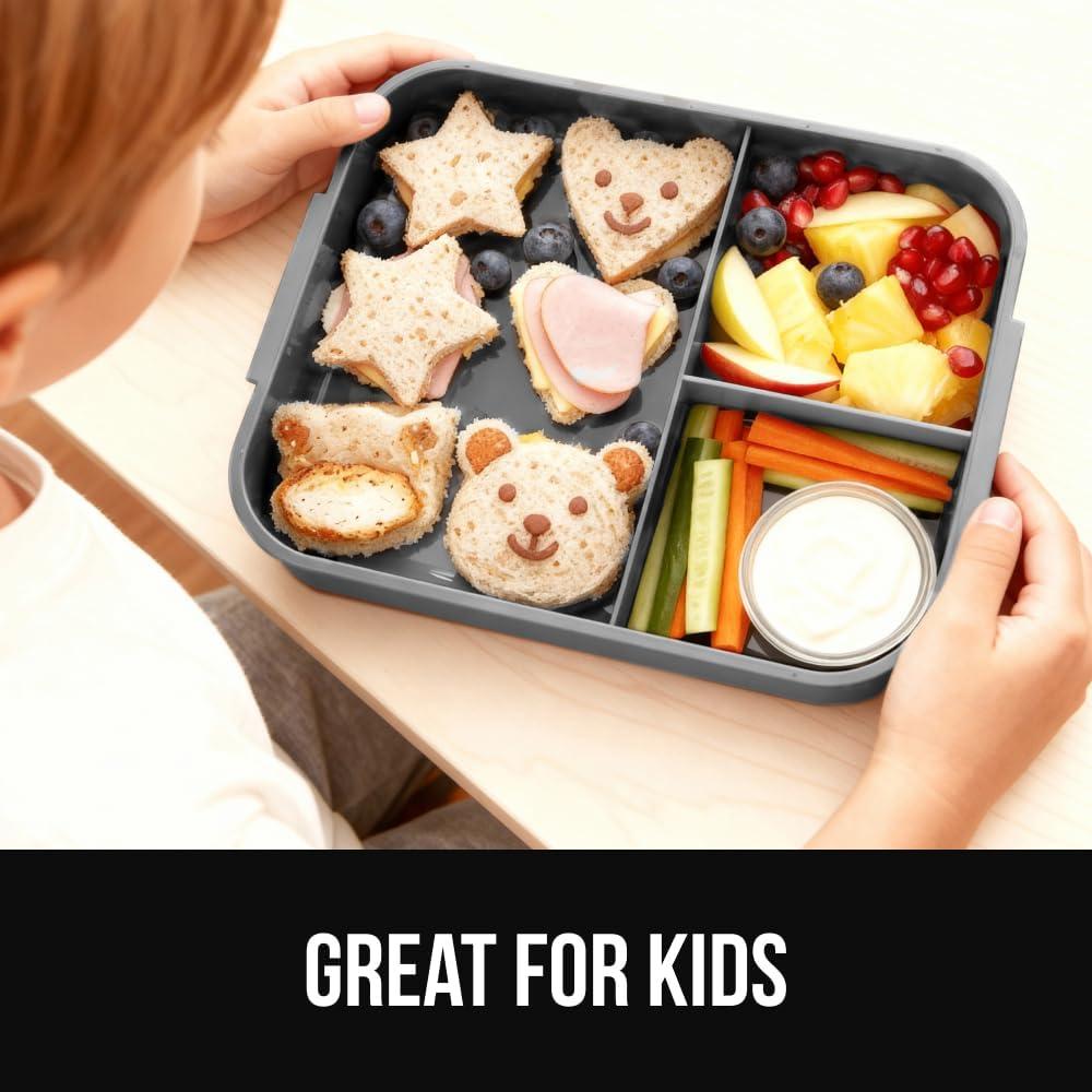 imageGORILLA GRIP BPAFree Leakproof Bento Lunch Box for Women Men Kids 2 Tier Style Onthego Easy to Carry Handle Microwave Safe Hot or Cold Food Container Lid Includes BuiltIn Utensil Set BlackGray