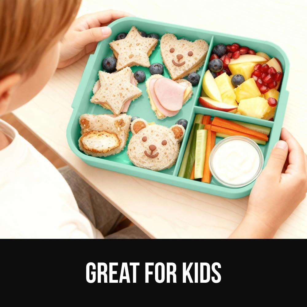 imageGORILLA GRIP BPAFree Leakproof Bento Lunch Box for Women Men Kids 2 Tier Style Onthego Easy to Carry Handle Microwave Safe Hot or Cold Food Container Lid Includes BuiltIn Utensil Set BlackMint