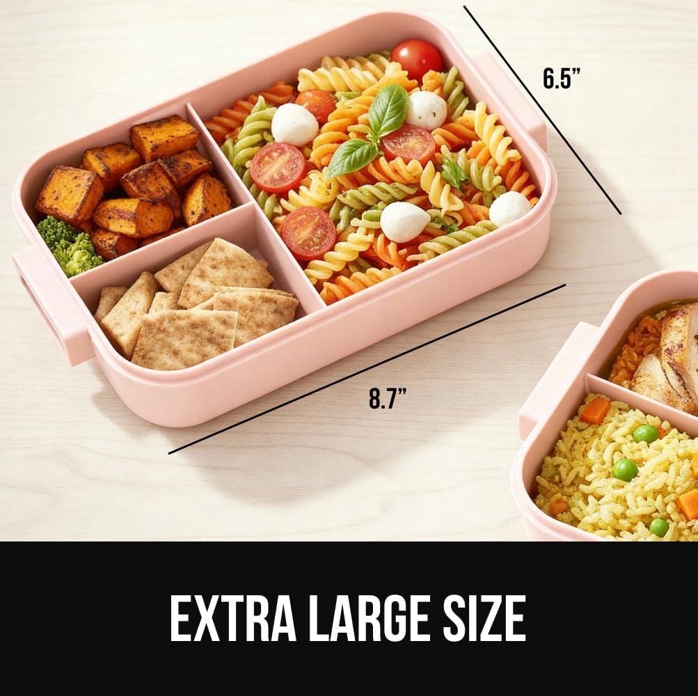 imageGORILLA GRIP BPAFree Leakproof Bento Lunch Box for Women Men Kids 2 Tier Style Onthego Easy to Carry Handle Microwave Safe Hot or Cold Food Container Lid Includes BuiltIn Utensil Set BlackPink