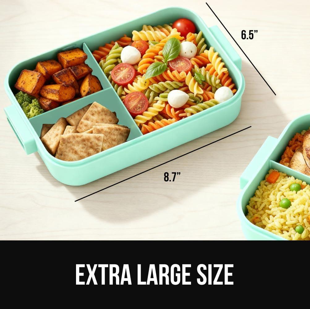 imageGORILLA GRIP BPAFree Leakproof Bento Lunch Box for Women Men Kids 2 Tier Style Onthego Easy to Carry Handle Microwave Safe Hot or Cold Food Container Lid Includes BuiltIn Utensil Set BlackMint