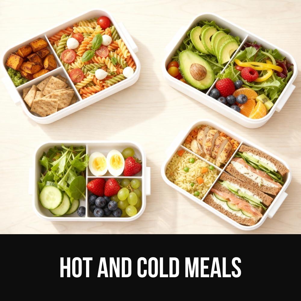 imageGORILLA GRIP BPAFree Leakproof Bento Lunch Box for Women Men Kids 2 Tier Style Onthego Easy to Carry Handle Microwave Safe Hot or Cold Food Container Lid Includes BuiltIn Utensil Set BlackWhite