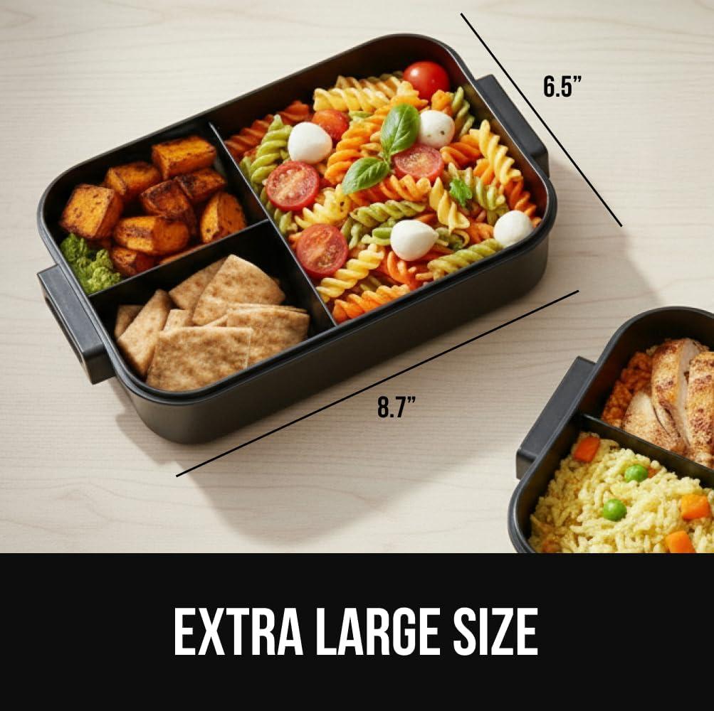 imageGORILLA GRIP BPAFree Leakproof Bento Lunch Box for Women Men Kids 2 Tier Style Onthego Easy to Carry Handle Microwave Safe Hot or Cold Food Container Lid Includes BuiltIn Utensil Set BlackBlack