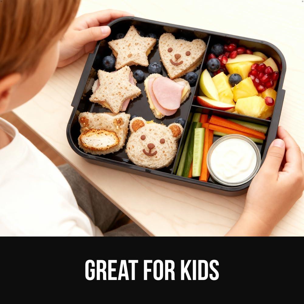 imageGORILLA GRIP BPAFree Leakproof Bento Lunch Box for Women Men Kids 2 Tier Style Onthego Easy to Carry Handle Microwave Safe Hot or Cold Food Container Lid Includes BuiltIn Utensil Set BlackBlack