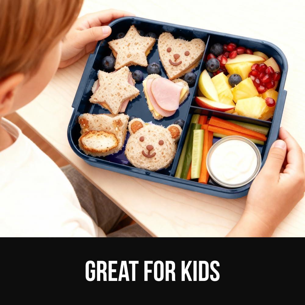 imageGORILLA GRIP BPAFree Leakproof Bento Lunch Box for Women Men Kids 2 Tier Style Onthego Easy to Carry Handle Microwave Safe Hot or Cold Food Container Lid Includes BuiltIn Utensil Set BlackNavy