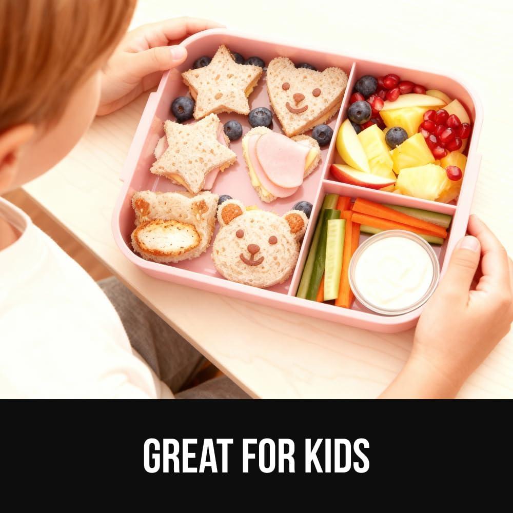 imageGORILLA GRIP BPAFree Leakproof Bento Lunch Box for Women Men Kids 2 Tier Style Onthego Easy to Carry Handle Microwave Safe Hot or Cold Food Container Lid Includes BuiltIn Utensil Set BlackPink