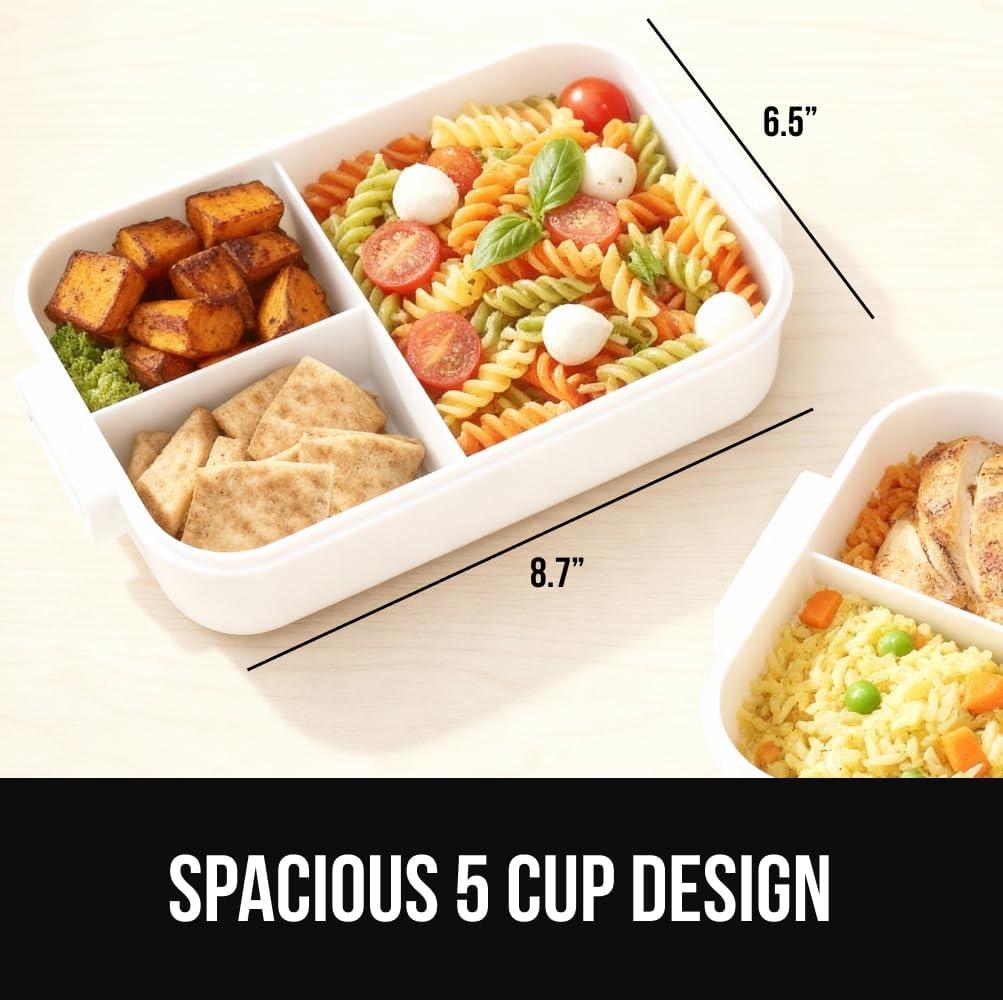 imageGORILLA GRIP BPAFree Leakproof Bento Lunch Box for Women Men Kids 2 Tier Style Onthego Easy to Carry Handle Microwave Safe Hot or Cold Food Container Lid Includes BuiltIn Utensil Set BlackWhite