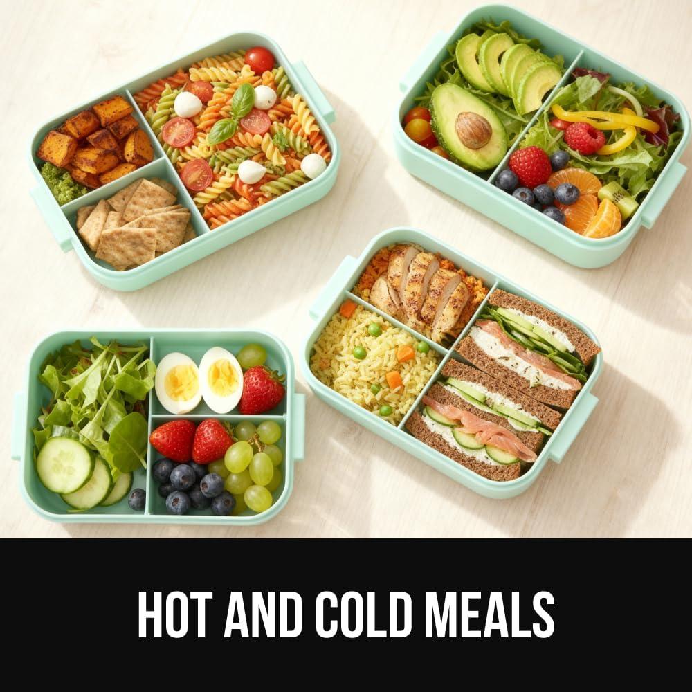 imageGORILLA GRIP BPAFree Leakproof Bento Lunch Box for Women Men Kids 2 Tier Style Onthego Easy to Carry Handle Microwave Safe Hot or Cold Food Container Lid Includes BuiltIn Utensil Set BlackMint