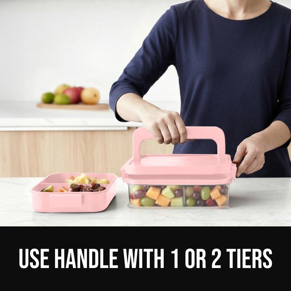 imageGORILLA GRIP BPAFree Leakproof Bento Lunch Box for Women Men Kids 2 Tier Style Onthego Easy to Carry Handle Microwave Safe Hot or Cold Food Container Lid Includes BuiltIn Utensil Set BlackPink