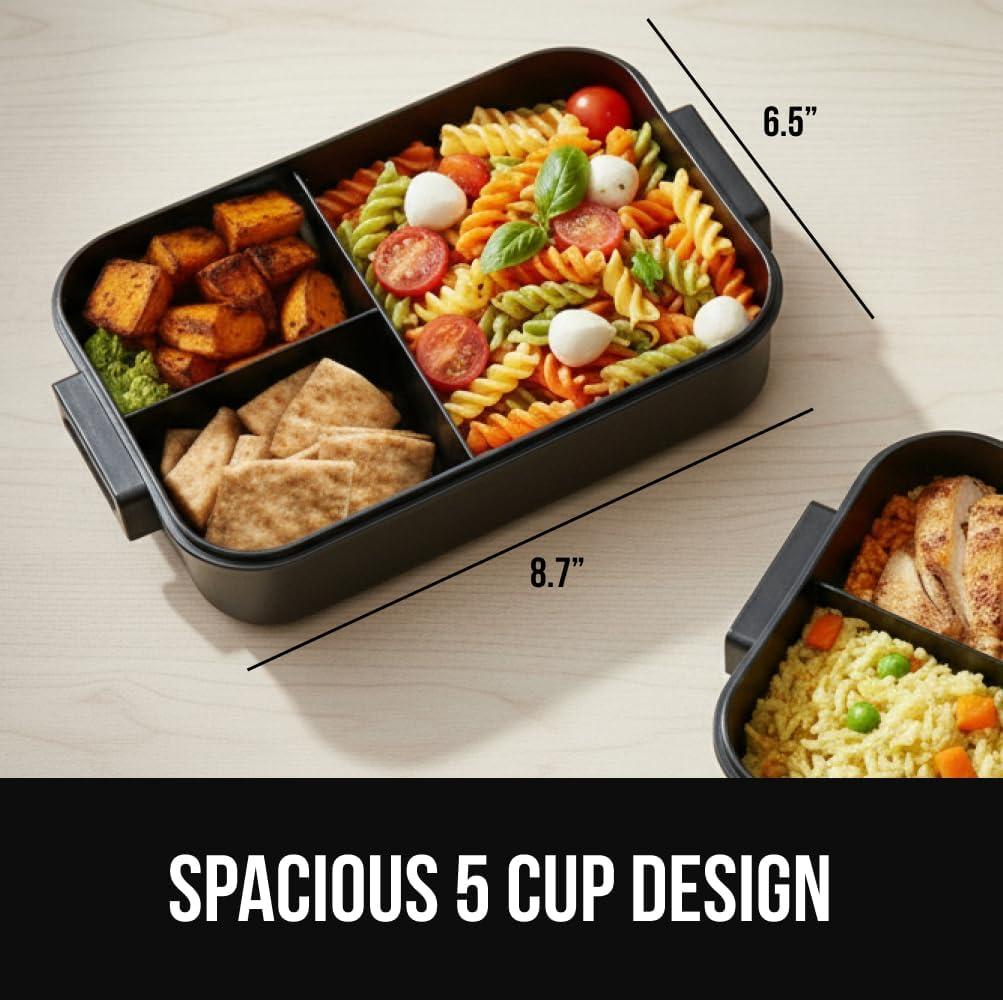 imageGORILLA GRIP BPAFree Leakproof Bento Lunch Box for Women Men Kids 2 Tier Style Onthego Easy to Carry Handle Microwave Safe Hot or Cold Food Container Lid Includes BuiltIn Utensil Set BlackBlack