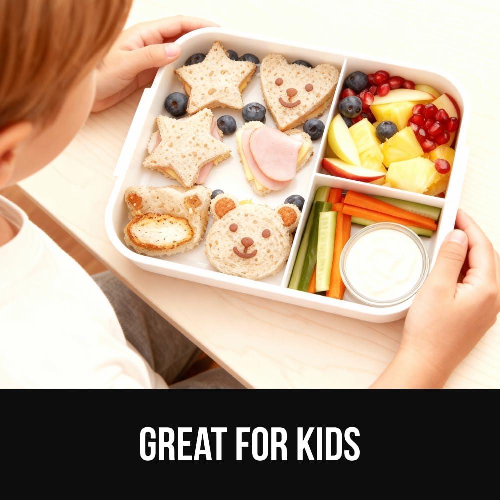 imageGORILLA GRIP BPAFree Leakproof Bento Lunch Box for Women Men Kids 2 Tier Style Onthego Easy to Carry Handle Microwave Safe Hot or Cold Food Container Lid Includes BuiltIn Utensil Set BlackWhite