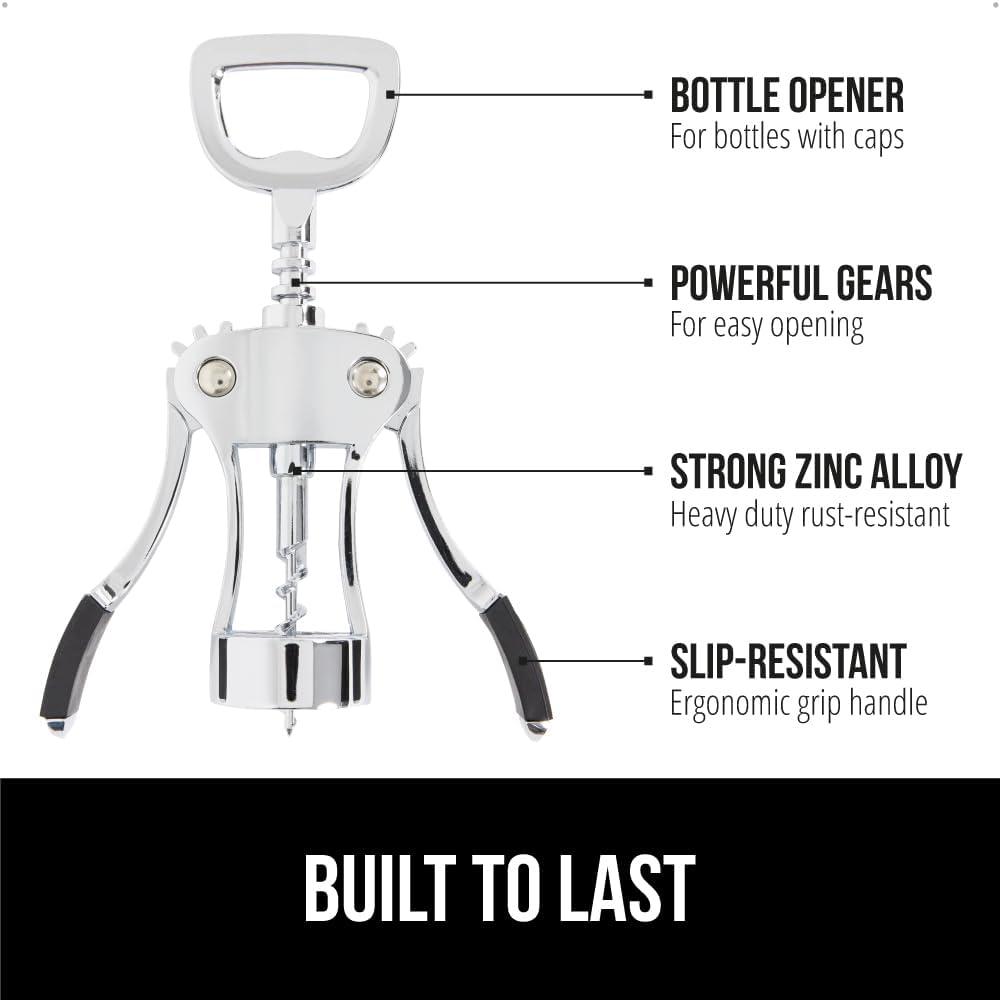 imageGORILLA GRIP BPAFree Premium Wine Opener Heavy Duty Zinc Alloy Wing Corkscrew Multifunctional Bottle Openers Remove Corks Caps Easy Use Sharp Cork Screw Dishwasher Safe Holiday Essential BlackBlack