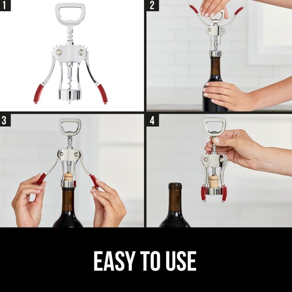 imageGORILLA GRIP BPAFree Premium Wine Opener Heavy Duty Zinc Alloy Wing Corkscrew Multifunctional Bottle Openers Remove Corks Caps Easy Use Sharp Cork Screw Dishwasher Safe Holiday Essential BlackRed