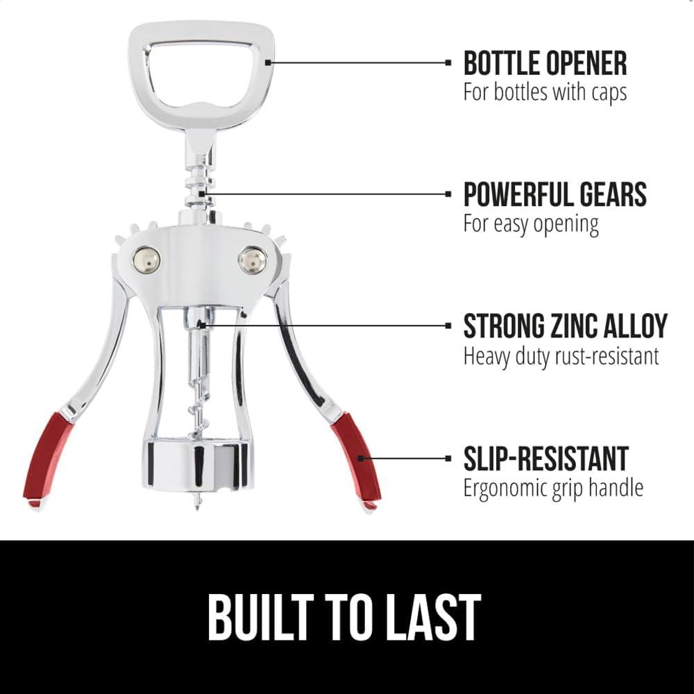 imageGORILLA GRIP BPAFree Premium Wine Opener Heavy Duty Zinc Alloy Wing Corkscrew Multifunctional Bottle Openers Remove Corks Caps Easy Use Sharp Cork Screw Dishwasher Safe Holiday Essential BlackRed
