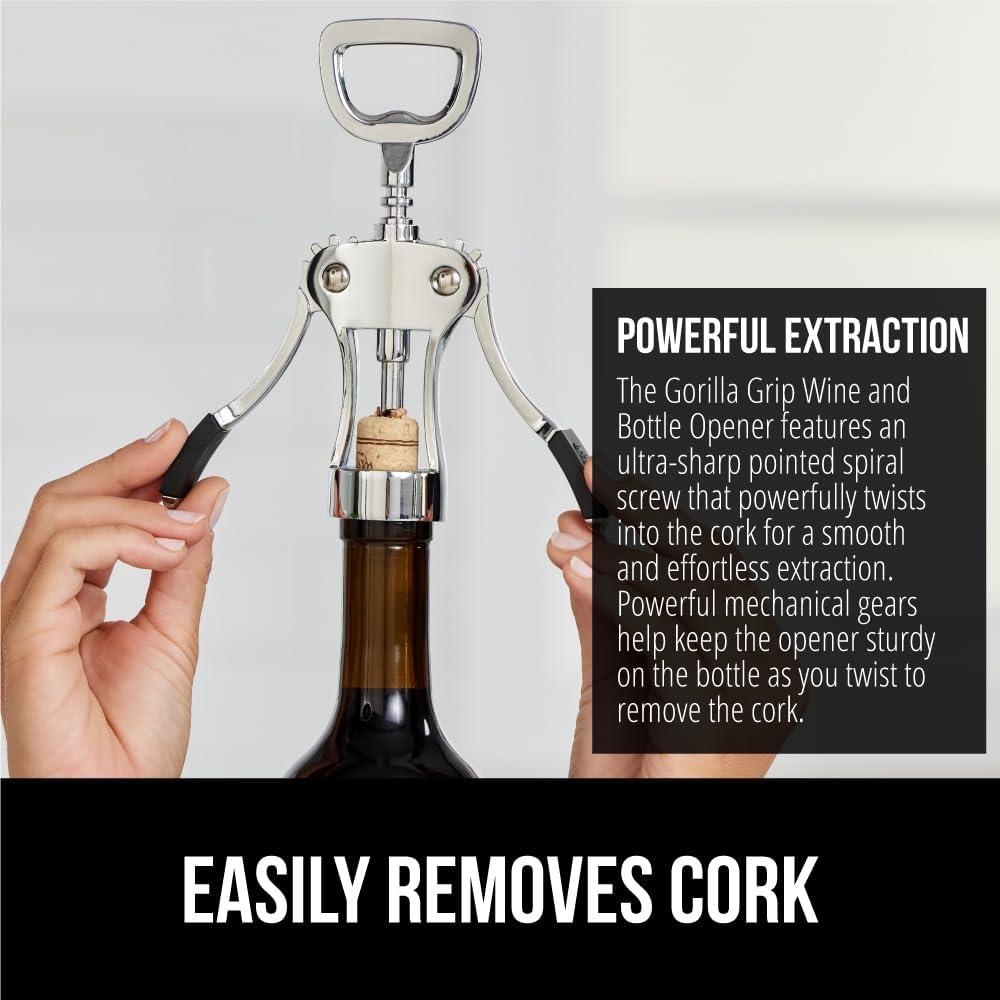 imageGORILLA GRIP BPAFree Premium Wine Opener Heavy Duty Zinc Alloy Wing Corkscrew Multifunctional Bottle Openers Remove Corks Caps Easy Use Sharp Cork Screw Dishwasher Safe Holiday Essential BlackBlack