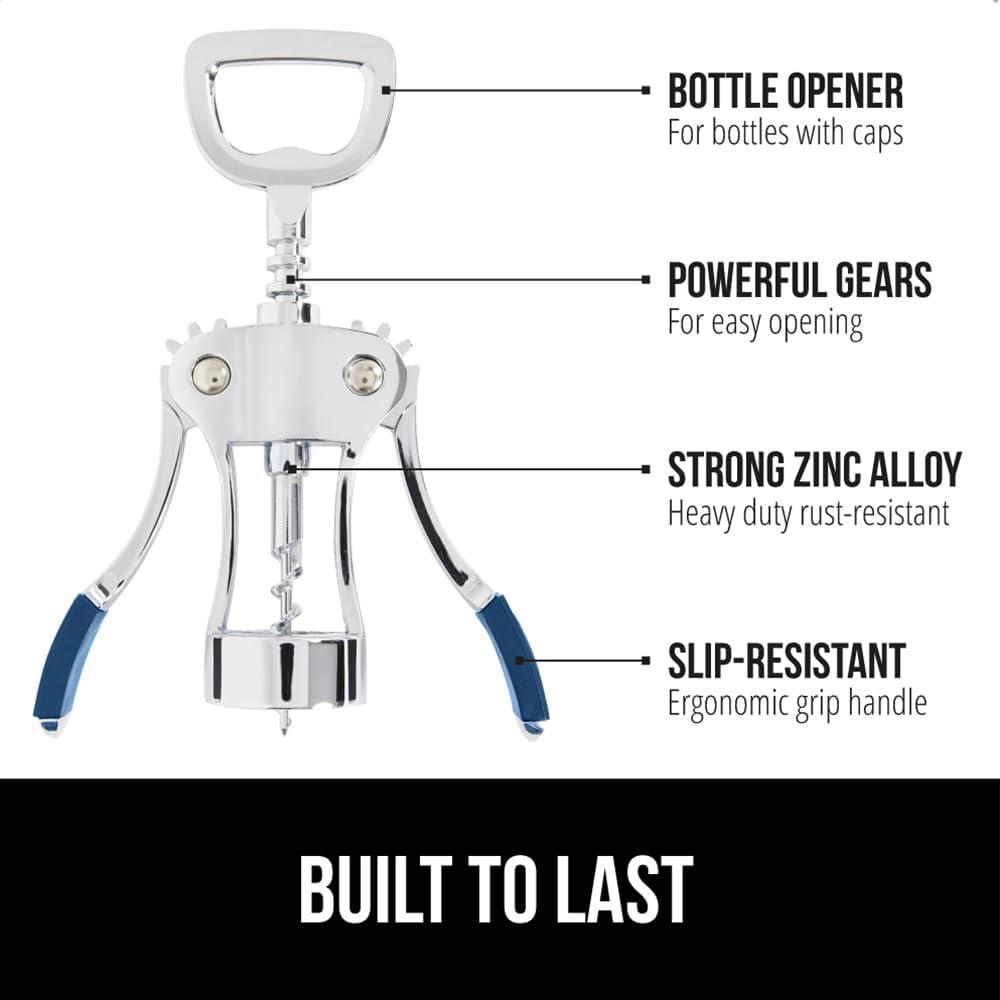 imageGORILLA GRIP BPAFree Premium Wine Opener Heavy Duty Zinc Alloy Wing Corkscrew Multifunctional Bottle Openers Remove Corks Caps Easy Use Sharp Cork Screw Dishwasher Safe Holiday Essential BlackBlue