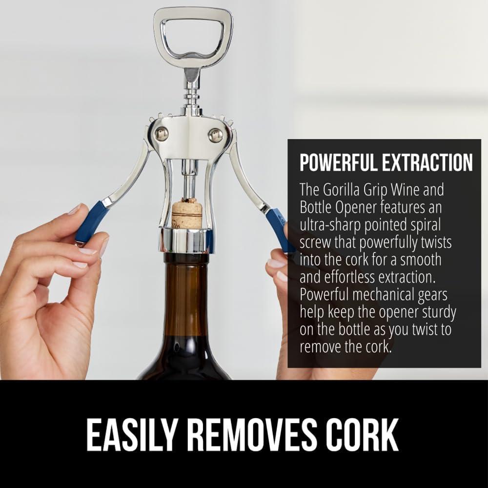 imageGORILLA GRIP BPAFree Premium Wine Opener Heavy Duty Zinc Alloy Wing Corkscrew Multifunctional Bottle Openers Remove Corks Caps Easy Use Sharp Cork Screw Dishwasher Safe Holiday Essential BlackBlue