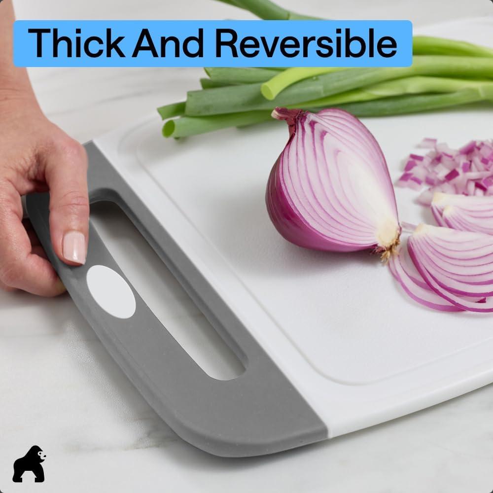 imageGORILLA GRIP BPAFree Reversible Kitchen Cutting Board Set of 3 US Designed Nonporous Juice Grooves Catch Liquid Slip Resistant Border Dishwasher Safe Durable Large Food Chopping Boards BlackGrayWhite