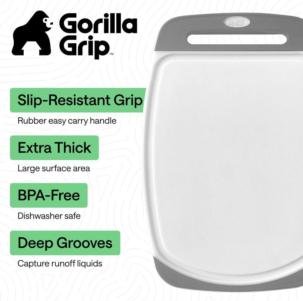 imageGORILLA GRIP BPAFree Reversible Kitchen Cutting Board Set of 3 US Designed Nonporous Juice Grooves Catch Liquid Slip Resistant Border Dishwasher Safe Durable Large Food Chopping Boards BlackGrayWhite