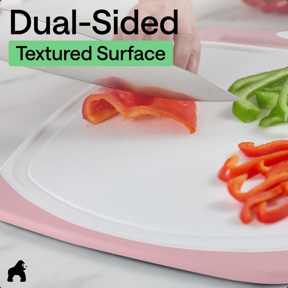 imageGORILLA GRIP BPAFree Reversible Kitchen Cutting Board Set of 3 US Designed Nonporous Juice Grooves Catch Liquid Slip Resistant Border Dishwasher Safe Durable Large Food Chopping Boards BlackPinkWhite