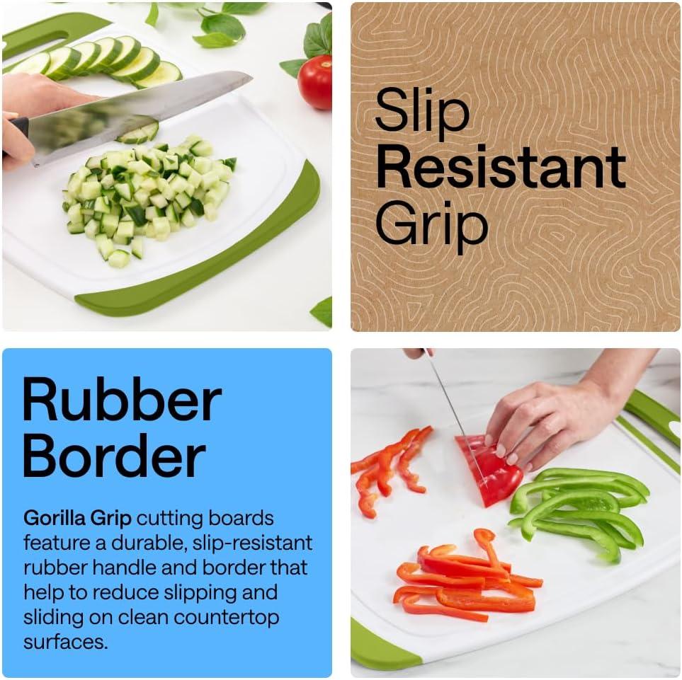 imageGORILLA GRIP BPAFree Reversible Kitchen Cutting Board Set of 3 US Designed Nonporous Juice Grooves Catch Liquid Slip Resistant Border Dishwasher Safe Durable Large Food Chopping Boards BlackLimeWhite