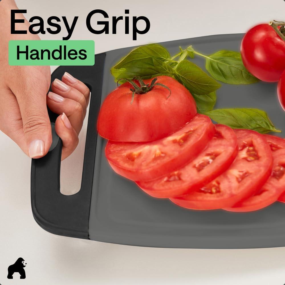 imageGORILLA GRIP BPAFree Reversible Kitchen Cutting Board Set of 3 US Designed Nonporous Juice Grooves Catch Liquid Slip Resistant Border Dishwasher Safe Durable Large Food Chopping Boards BlackGrayBlack