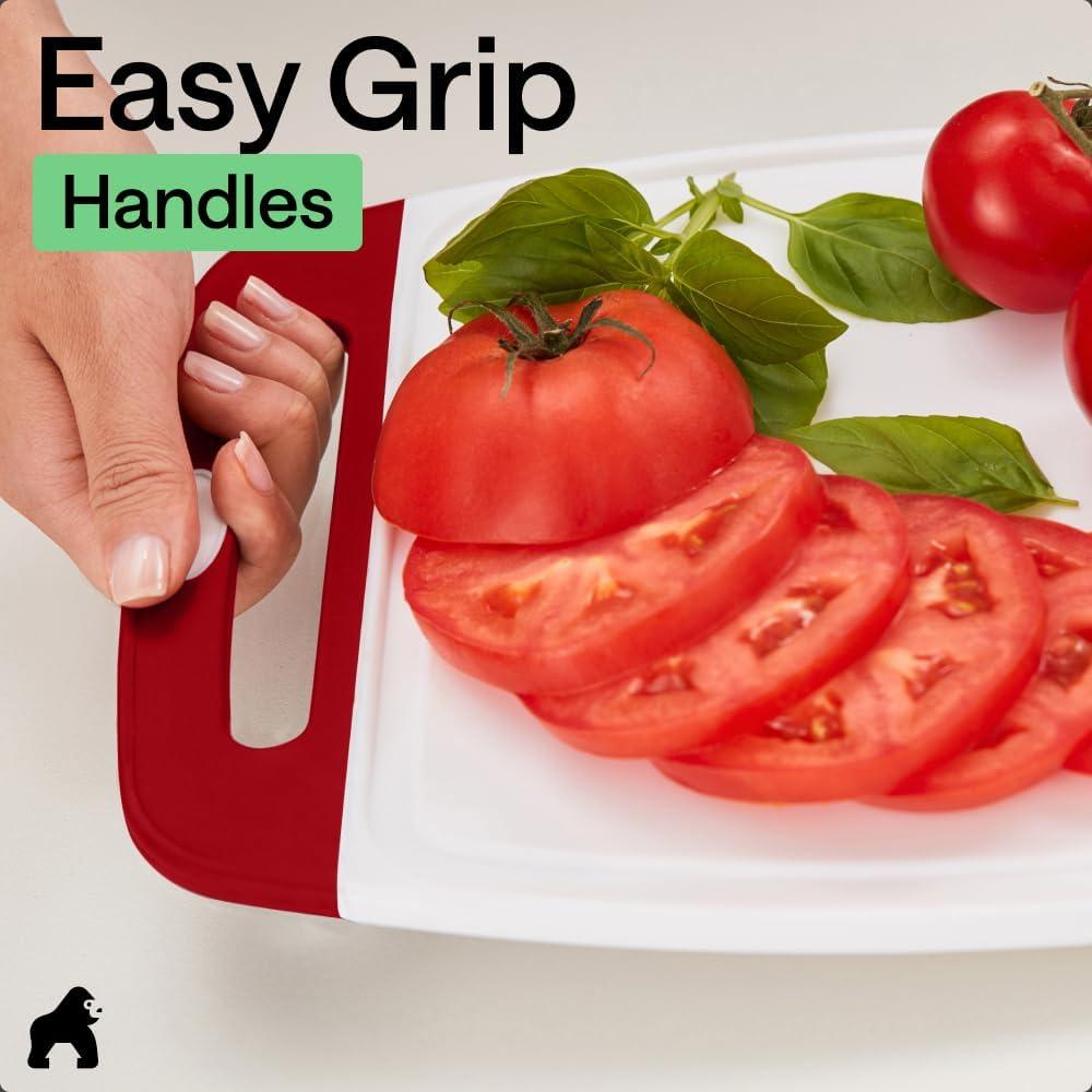 imageGORILLA GRIP BPAFree Reversible Kitchen Cutting Board Set of 3 US Designed Nonporous Juice Grooves Catch Liquid Slip Resistant Border Dishwasher Safe Durable Large Food Chopping Boards BlackRedWhite