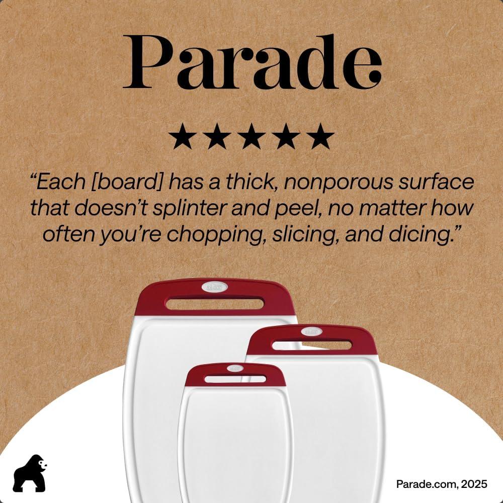 imageGORILLA GRIP BPAFree Reversible Kitchen Cutting Board Set of 3 US Designed Nonporous Juice Grooves Catch Liquid Slip Resistant Border Dishwasher Safe Durable Large Food Chopping Boards BlackRedWhite