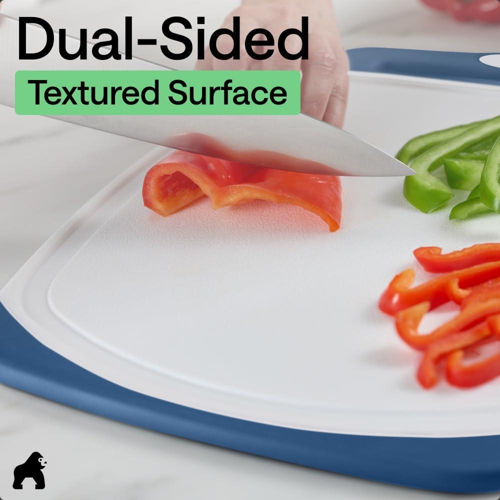 imageGORILLA GRIP BPAFree Reversible Kitchen Cutting Board Set of 3 US Designed Nonporous Juice Grooves Catch Liquid Slip Resistant Border Dishwasher Safe Durable Large Food Chopping Boards BlackRedBlueLime