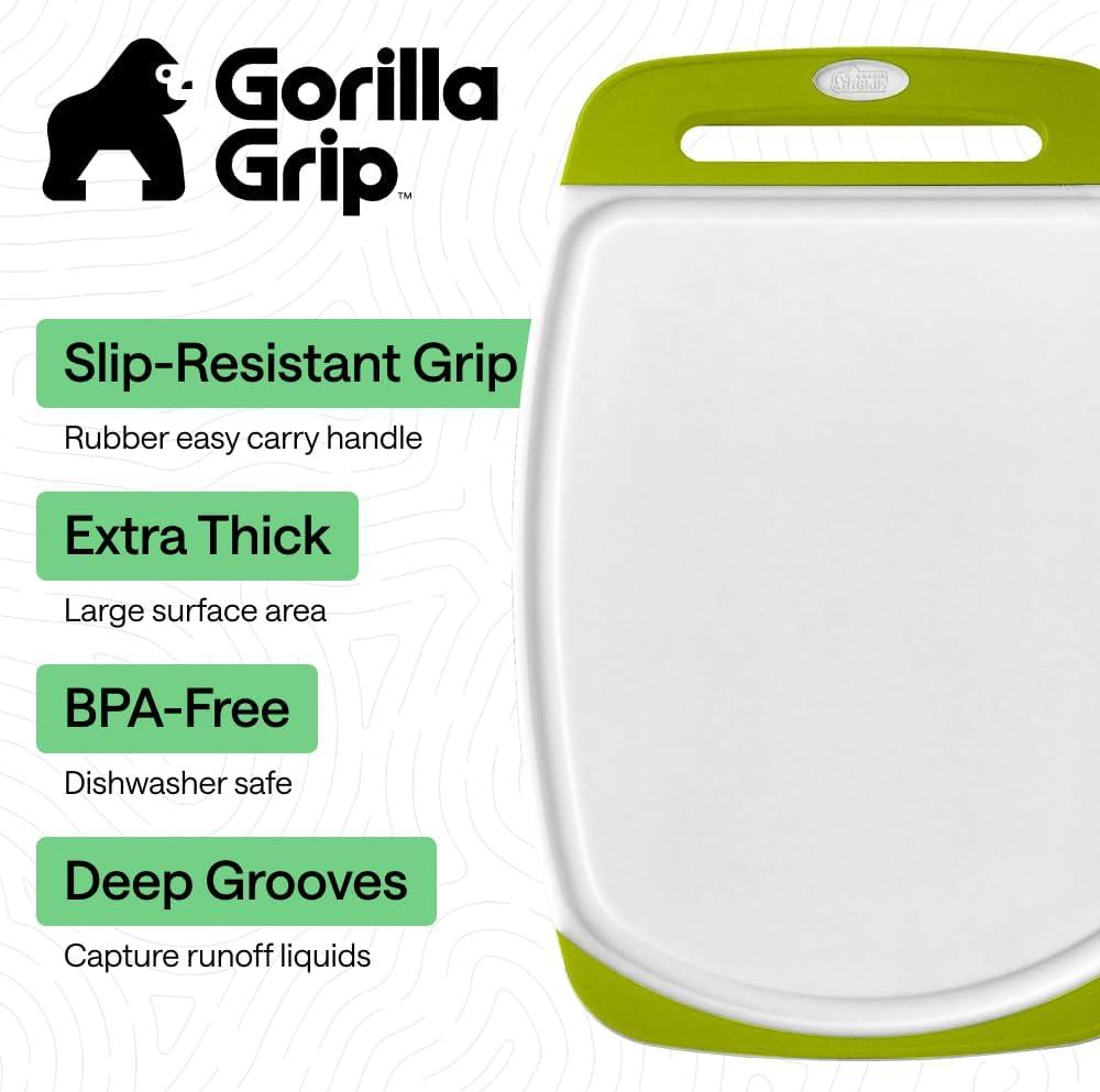 imageGORILLA GRIP BPAFree Reversible Kitchen Cutting Board Set of 3 US Designed Nonporous Juice Grooves Catch Liquid Slip Resistant Border Dishwasher Safe Durable Large Food Chopping Boards BlackLimeWhite