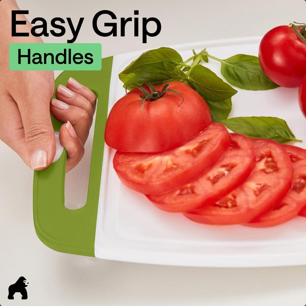 imageGORILLA GRIP BPAFree Reversible Kitchen Cutting Board Set of 3 US Designed Nonporous Juice Grooves Catch Liquid Slip Resistant Border Dishwasher Safe Durable Large Food Chopping Boards BlackLimeWhite