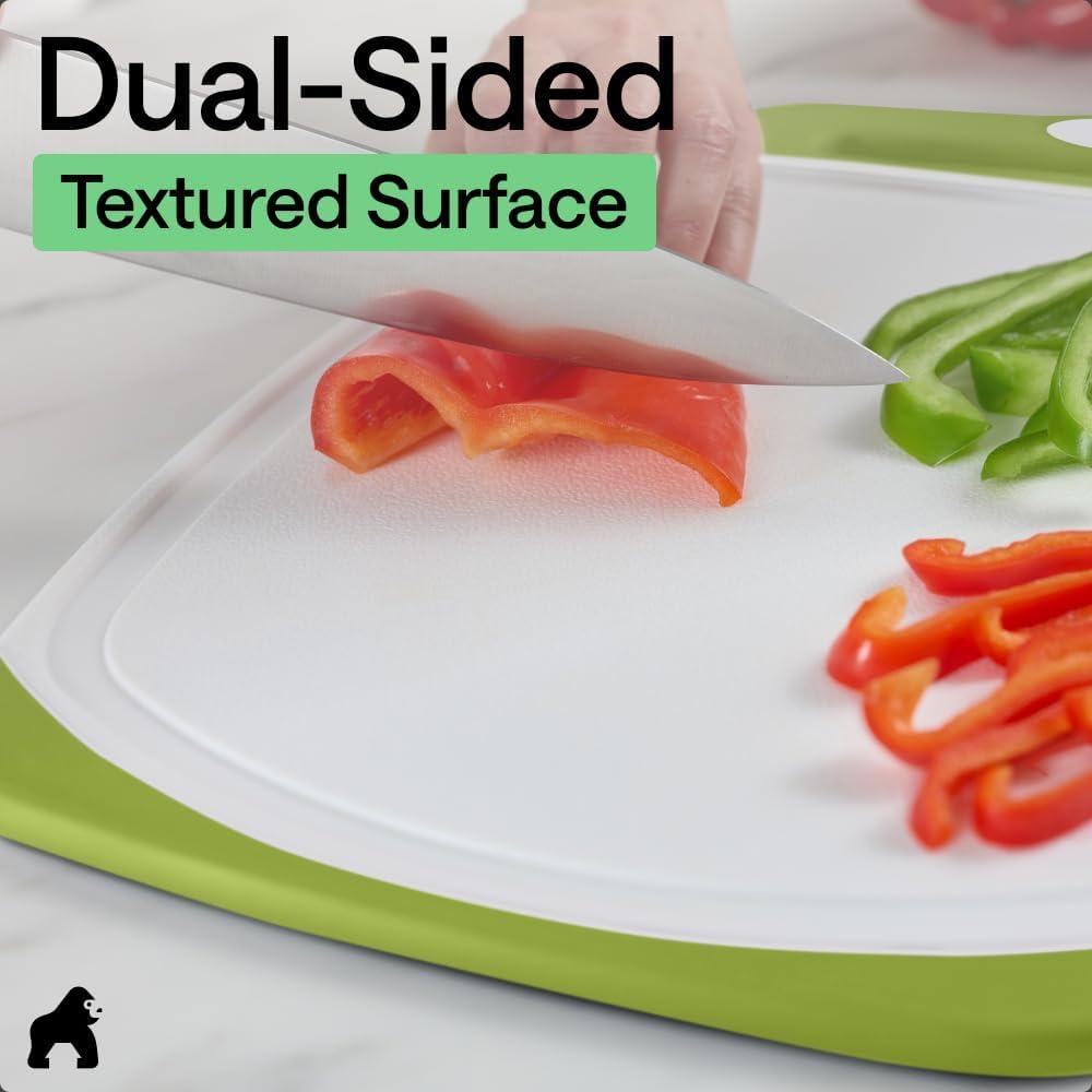 imageGORILLA GRIP BPAFree Reversible Kitchen Cutting Board Set of 3 US Designed Nonporous Juice Grooves Catch Liquid Slip Resistant Border Dishwasher Safe Durable Large Food Chopping Boards BlackLimeWhite